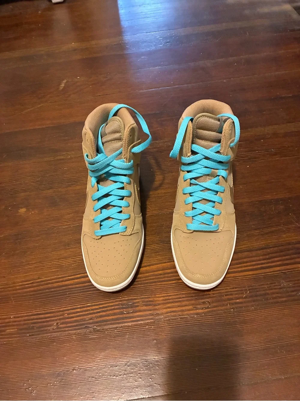 Nike Women’s High-Top Sneakers in Tan with Turquoise Laces